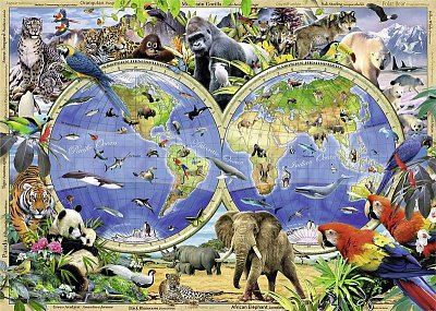 Mapa světa se zvířaty